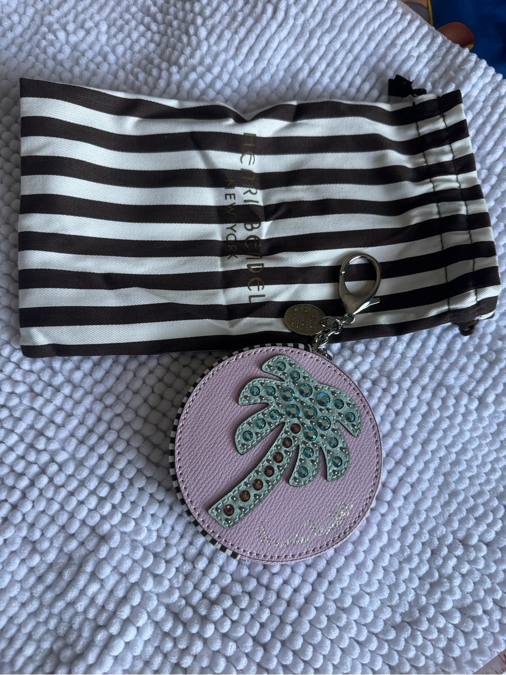 Henry Bendel- Pink Palm-Embellished Mini Bag Charm Keychain - Picture 5 of 6